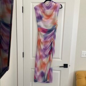 Anthropologie Purple Orange Cowl Neck Sheath Dress